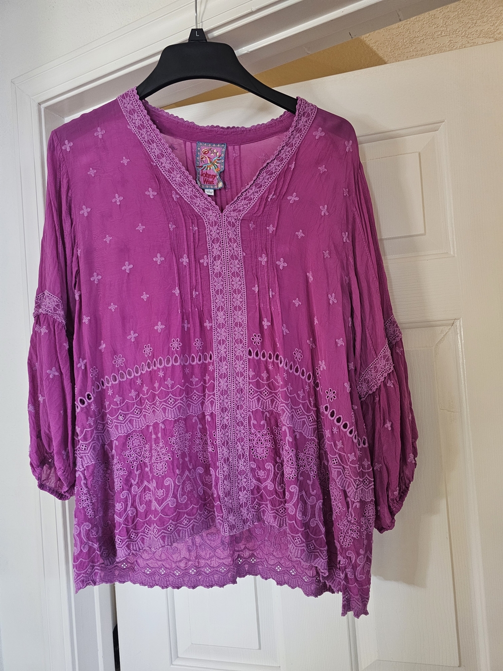 Johnny Was Magenta Embroidered Boho Tunic